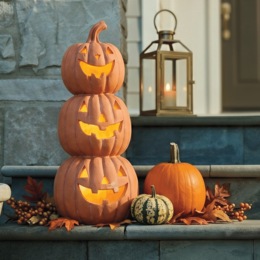 Lit Ceramic Jack-O-Lantern Stack, , large