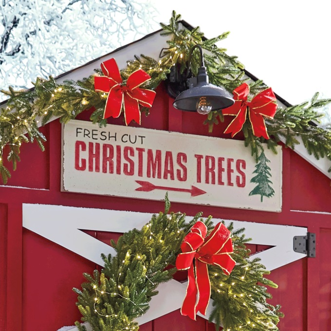 Lit Garland with Red Bow, , large