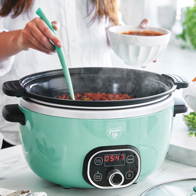 Green Life Slow Cooker Healthy Duo 6-Quart Slow Cooker, Turquoise, large
