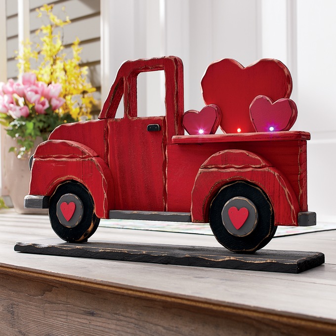 LED Chunky Wood Cutouts Valentine's Truck, , large