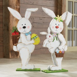 Chunky Wood Cutouts Bunnies and Easter Egg, , large