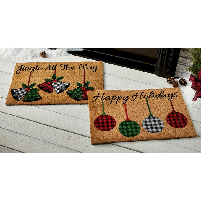 Holiday Plaid Coir Mat - 20" X 30", , large