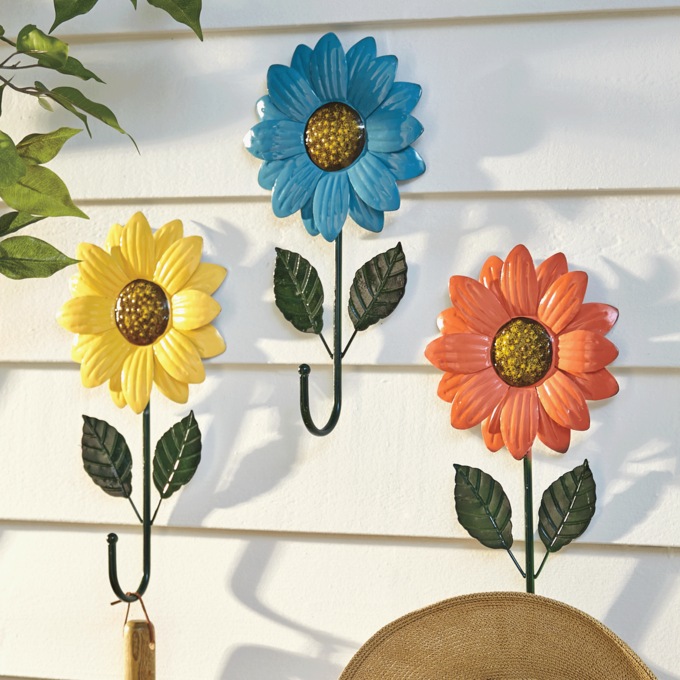 Set of 3 Flower Wall Hooks, , large