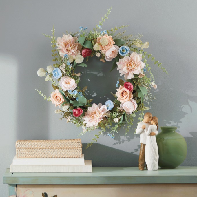 Dahlia Rose and Ranunculus Wreath, , large
