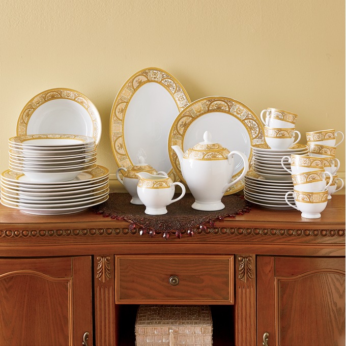 47-Piece Accent Dinnerware Set, Gold Palazzo, large