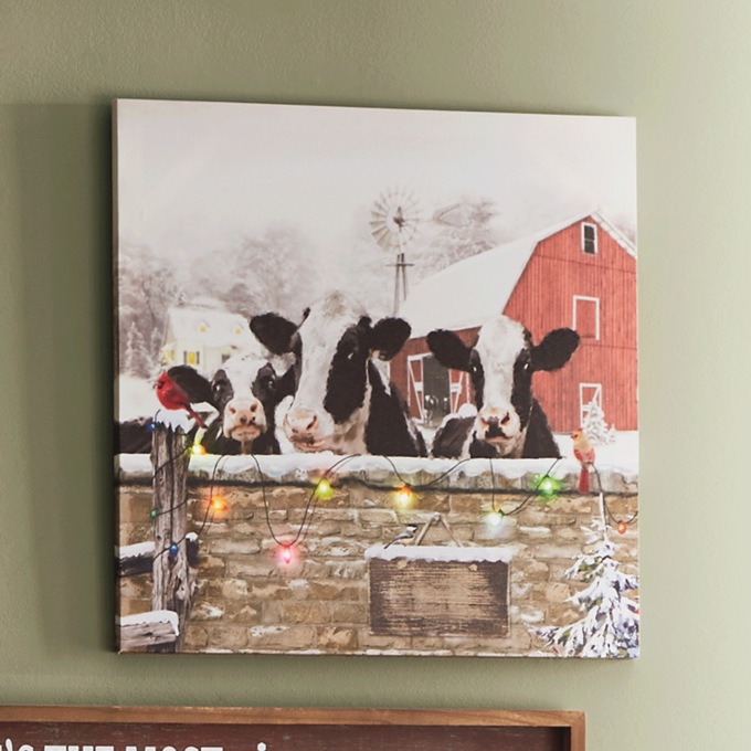 Lit Christmas Cows Wall Art, , large
