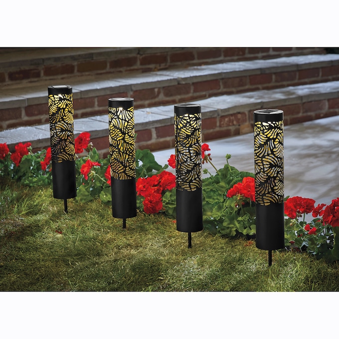 Set of 4 Solar Leaf Garden Pillars, , large