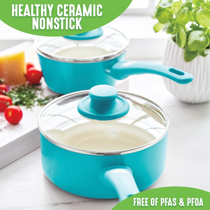 Set of 2 Greenlife Soft-Grip Ceramic Saucepans, , large