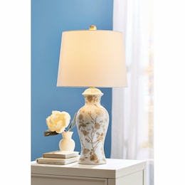 Floral and Bird Table Lamp with Ceramic Base, , large