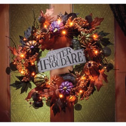 Lit Enter If You Dare Halloween Wreath, , large