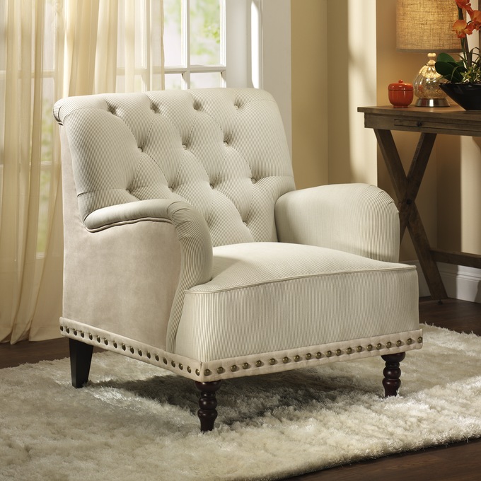 Tufted Accent Chair and Nailhead Ottoman, , large