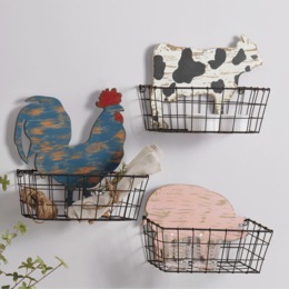 Set of 3 Farm Animal Wall Baskets, , large