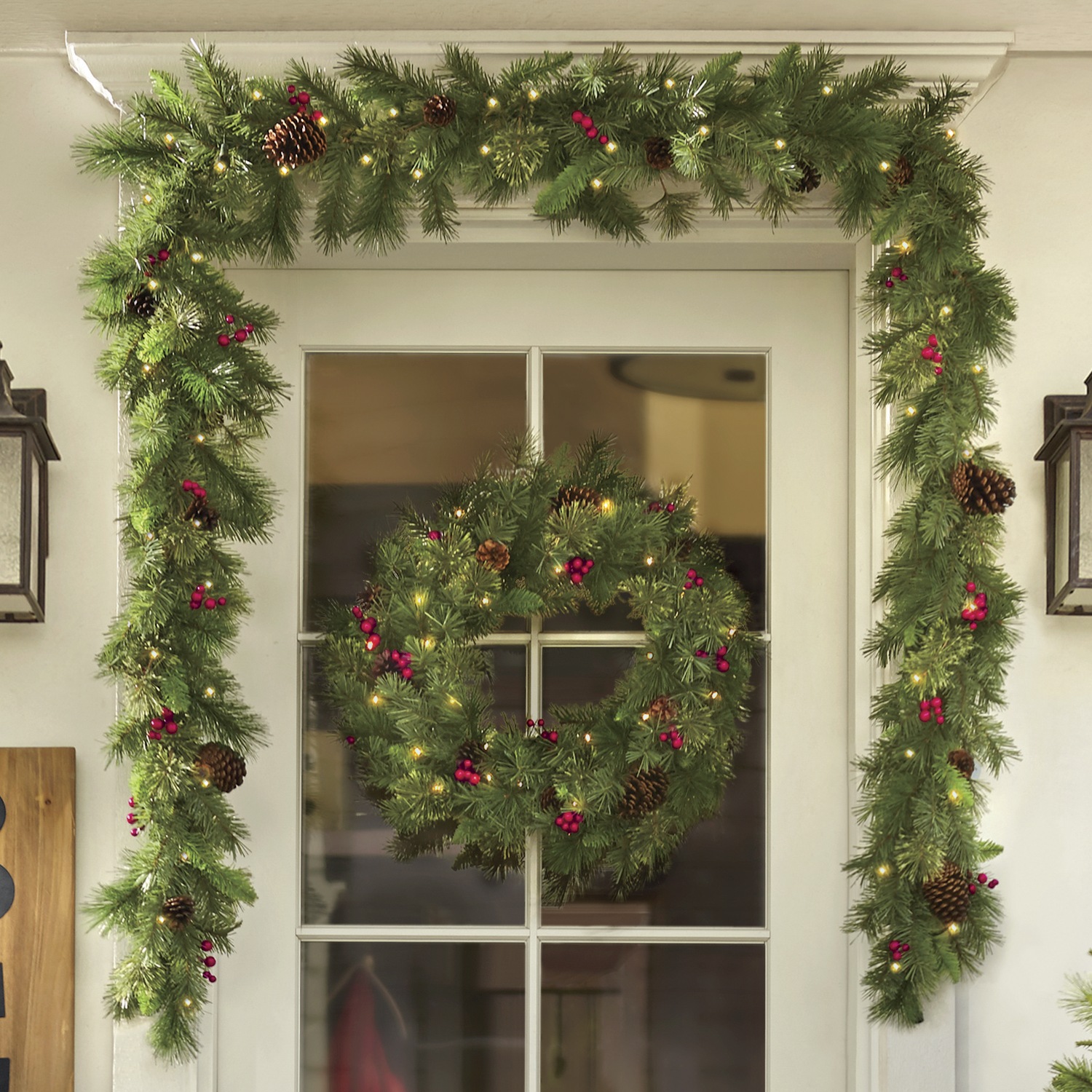 Cashmere Wreath and Garland with Lights Country Door