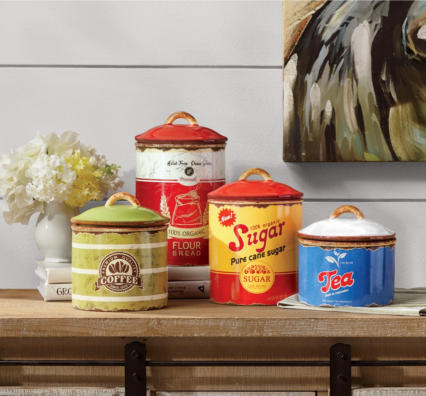 retro flour and sugar canisters