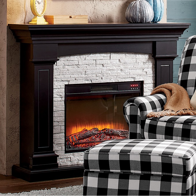 Crawford Faux Brick Fireplace, , large
