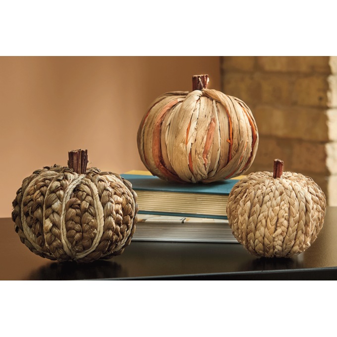 Set of 3 Natural Cornhusk Pumpkins, , large