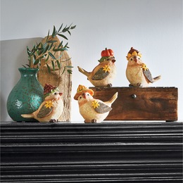 Set Of 4 Harvest Bird Figurines, , large