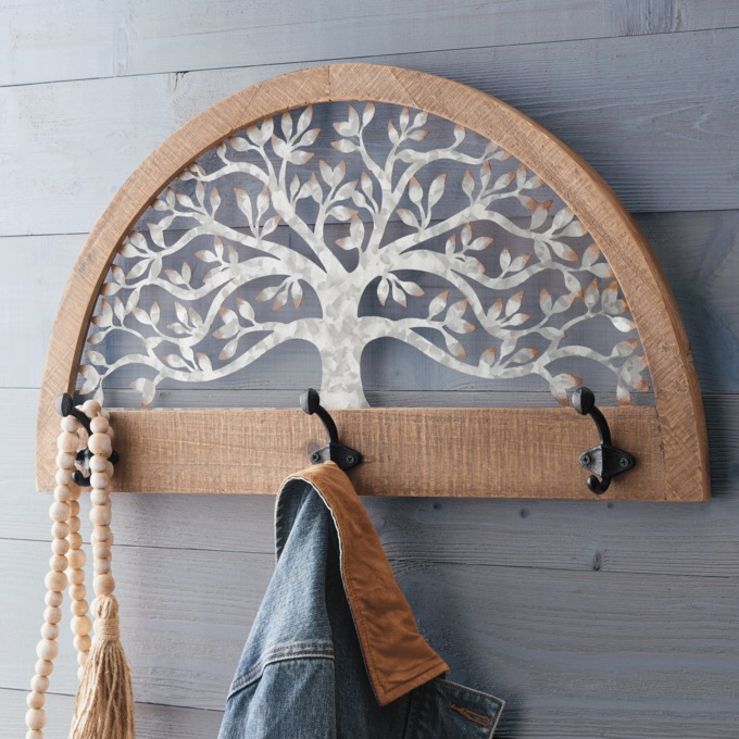Carved Metal Tree Wall Hooks, , large