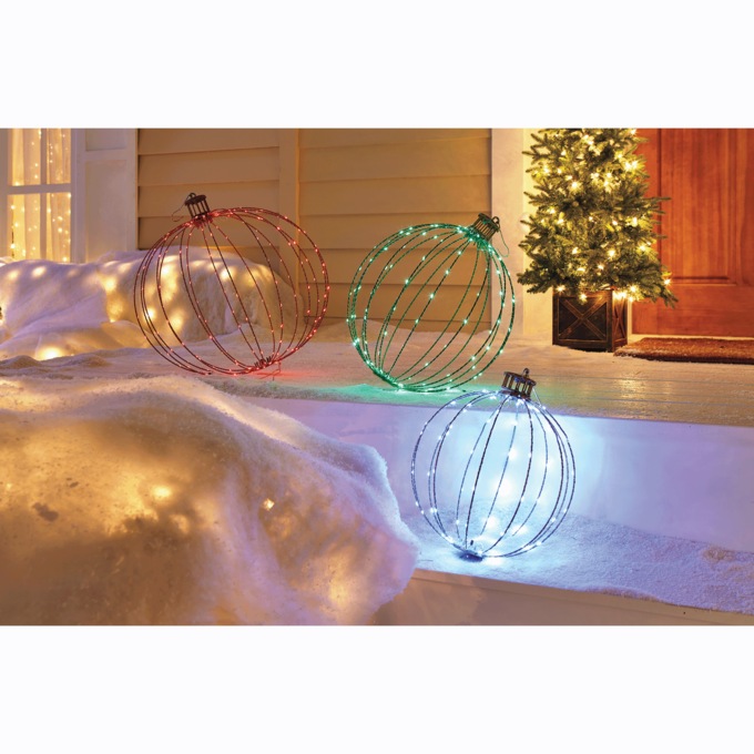 Set of 3 Lit Wire Outdoor Ornaments, , large