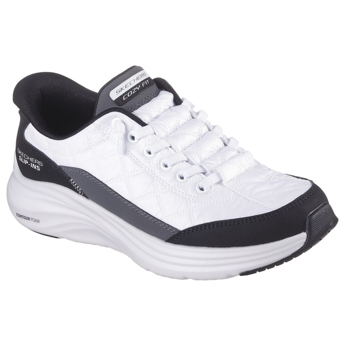 Skechers Women's Slip-Ins Martha Stewart Contour Foam Shoe, White Black, large