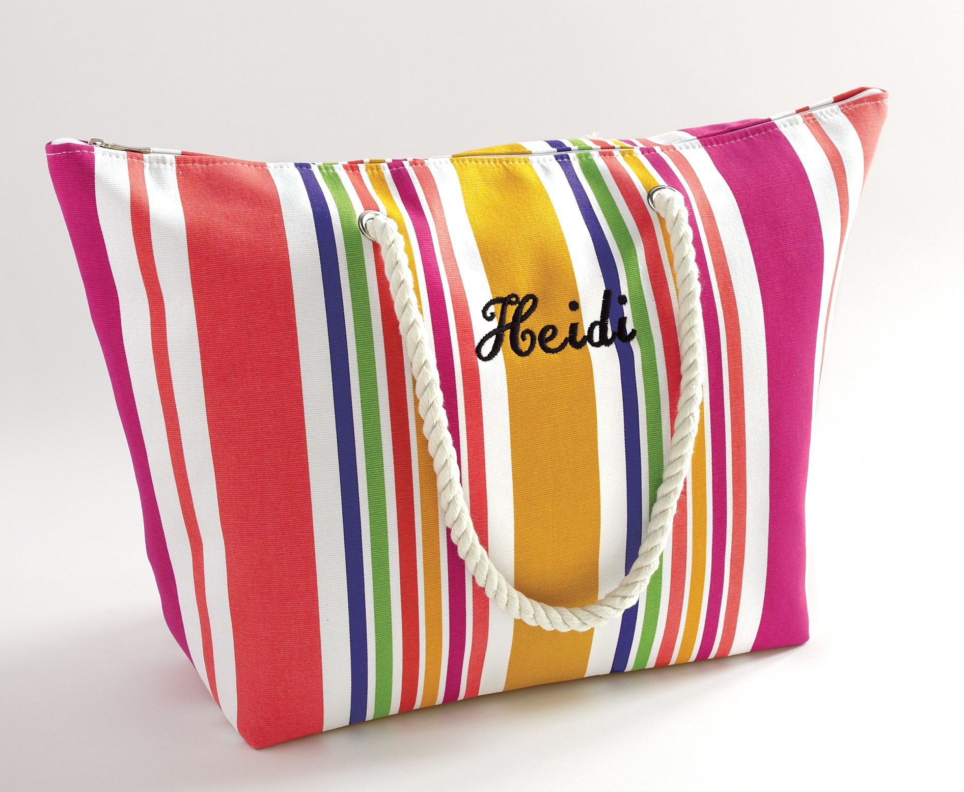 Personalized Striped Tote, Pink Stripe, large