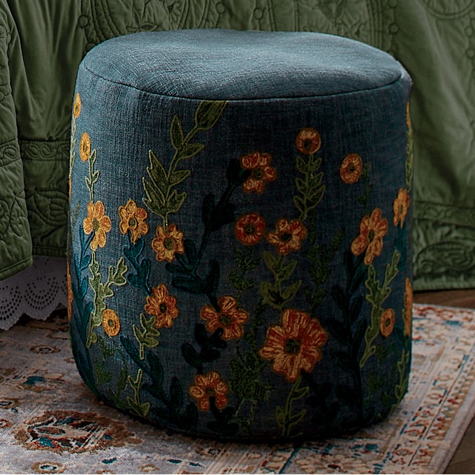 Embroidered Pouf, , large