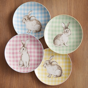 Set of 4 Gingham Bunny Plates, , large