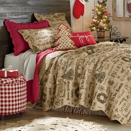 Holiday Sentiments Oversized Quilt, Sham and Pom-Pom Pillow, , large