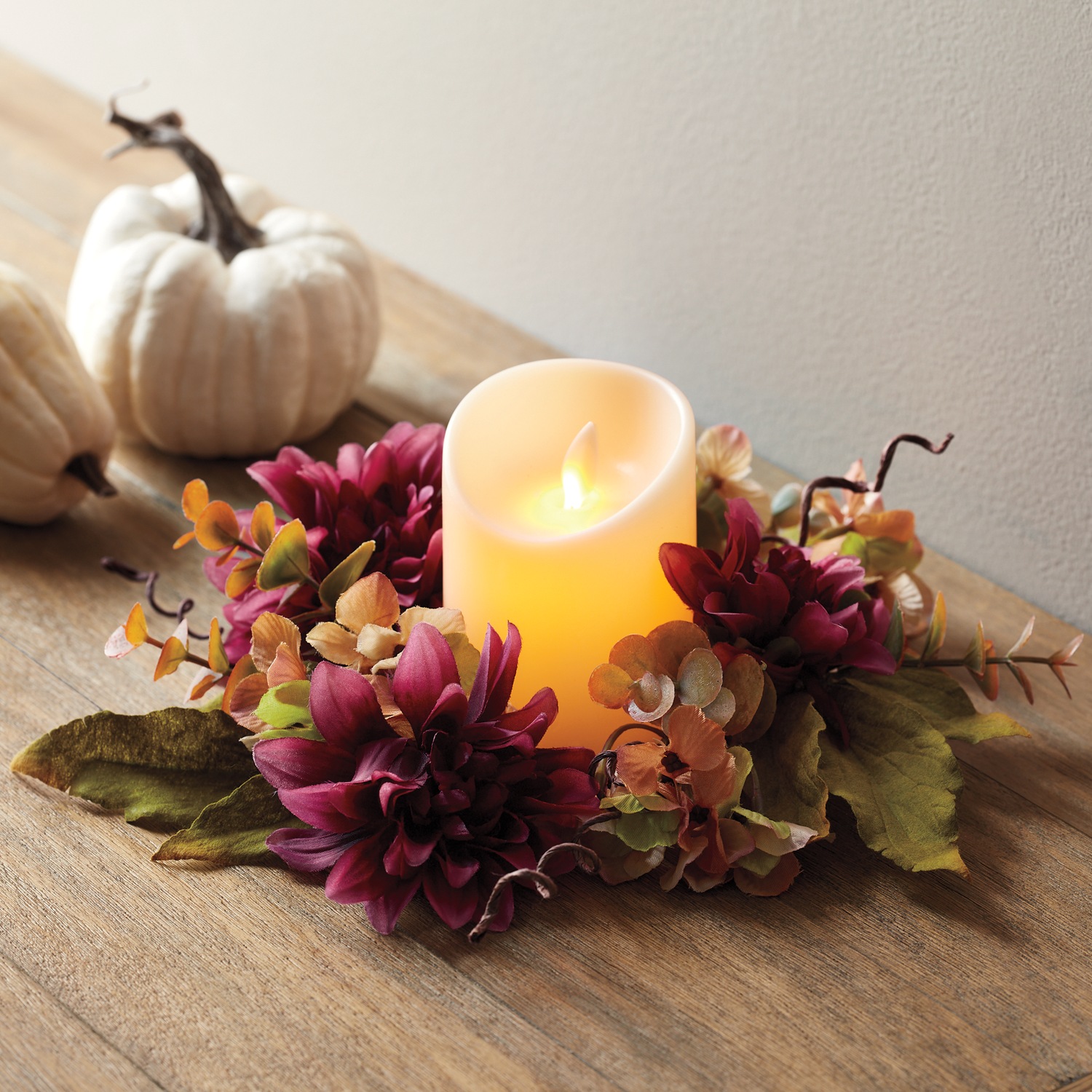 Fall Floral Candle Ring With Led Candle Country Door