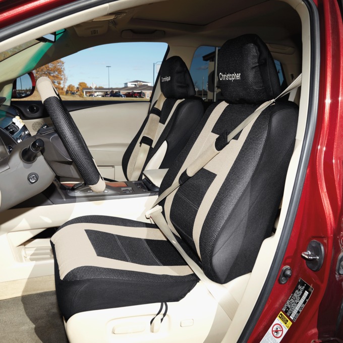 14-Piece Car Seat Cover Set - Universal Fit with Steering Wheel and Belt Covers, , large