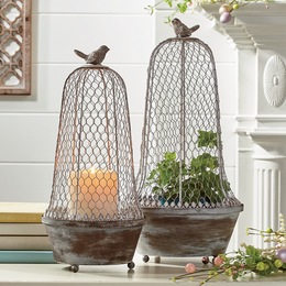 Set of 2 Metal Bird Cloches, , large