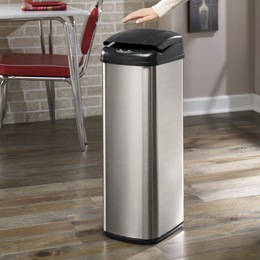 Auto-Open Brushed-Finish Trash Bin, , large