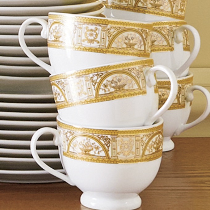 47-Piece Accent Dinnerware Set, Gold Palazzo, large