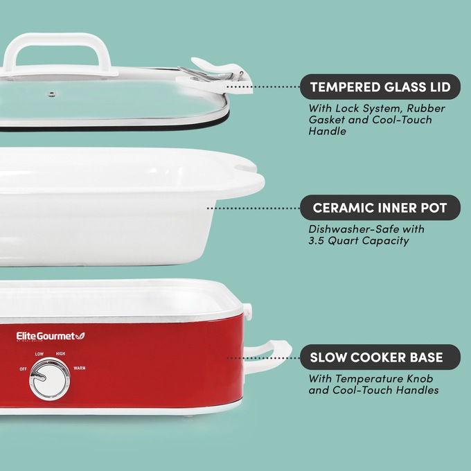 Elite Gourmet 3.5-Quart Slow Cooker with Locking Lid, , large