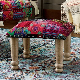 Tufted Patchwork Ottoman, , large
