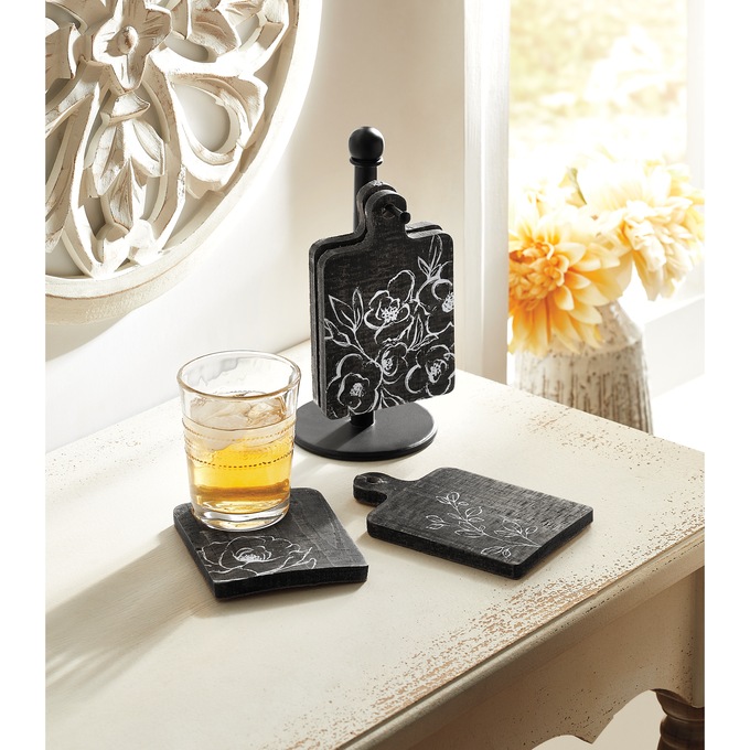 Set of 4 Assorted Coasters with Stand, , large