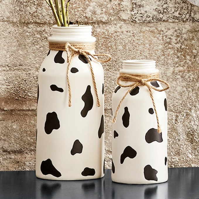Set Of 2 Cow Print Milk Jug Vases Country Door