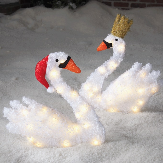 Set of 2 Lit Christmas Swans Lawn Decor, , large