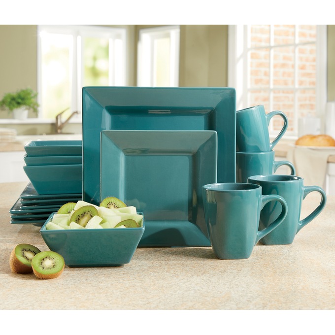 16-Piece Solid Square Dinnerware Set, Island Blue, large