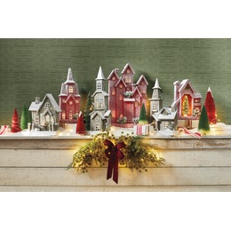 Lit Rustic Wood Winter Village, , large
