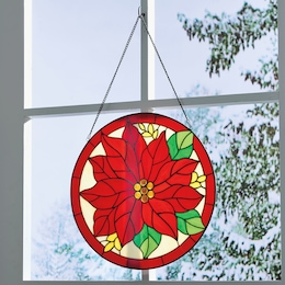 Handcrafted Stained Glass Poinsettia Hanging Art, , large