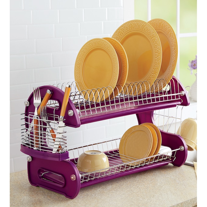 Space-Saving 2-Tier Dish Drying Rack with Utensil Holder, , large