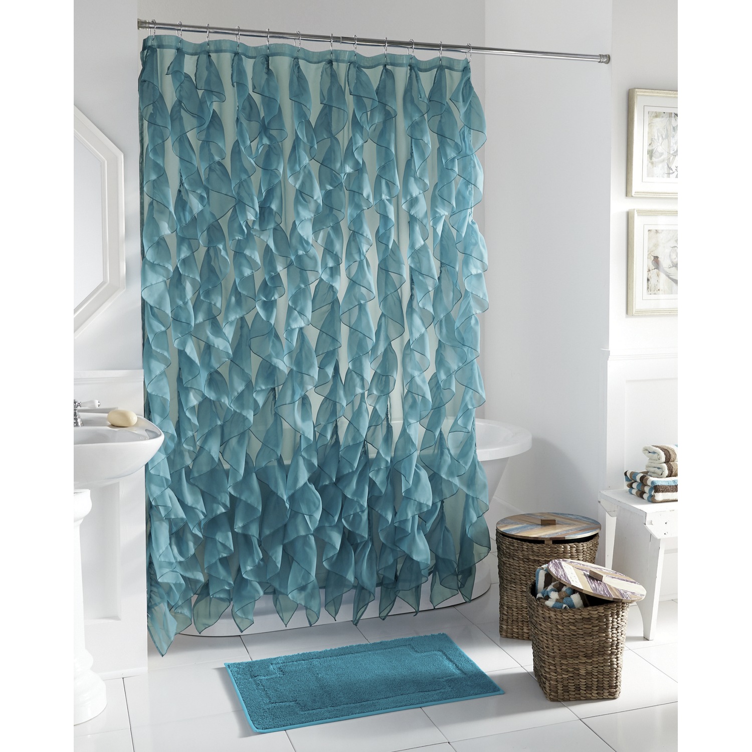 Teal top shower curtain