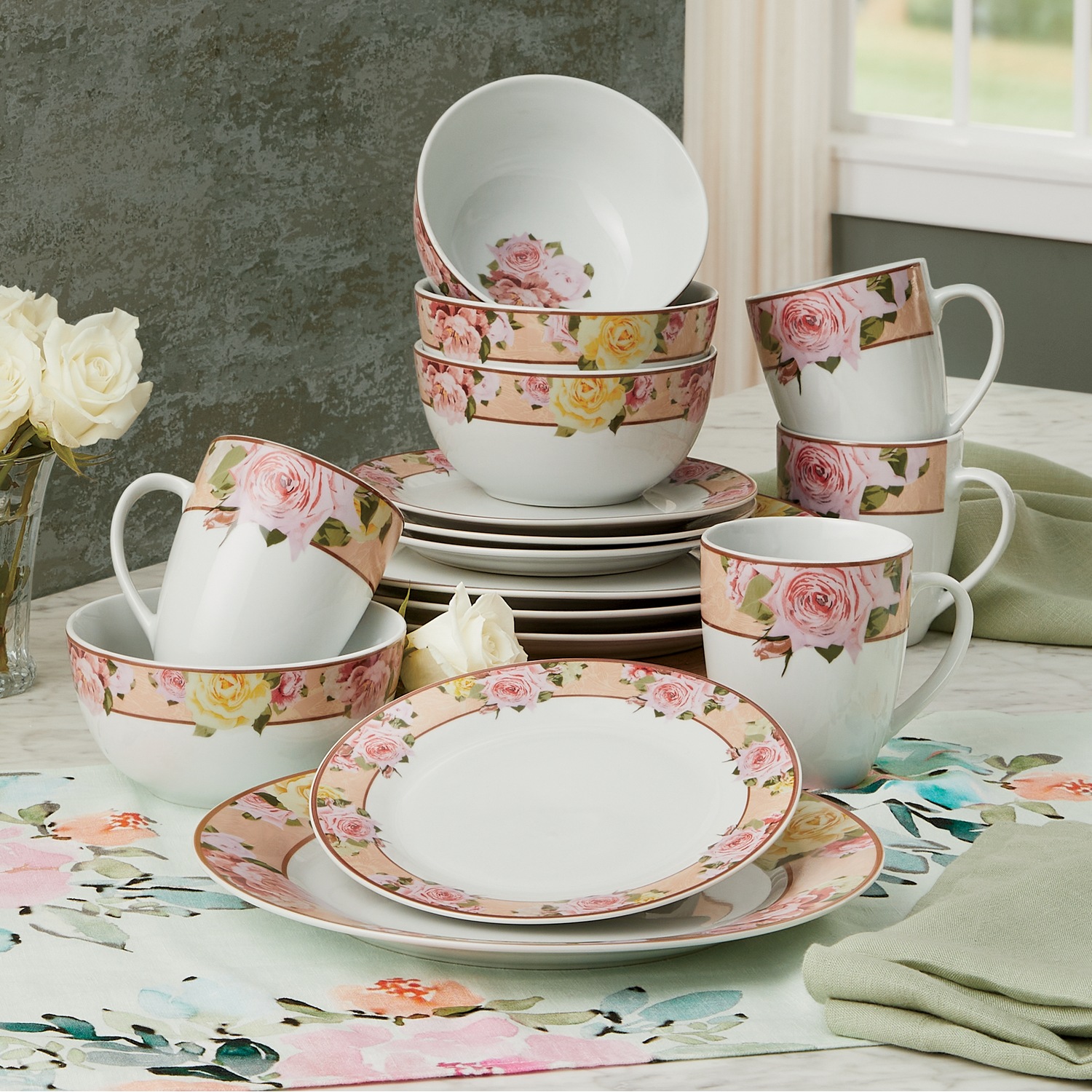 16-Piece Cottage Rose Dinnerware Set | Country Door