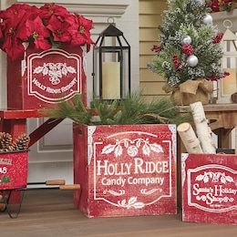 Set of 3 Engraved Vintage-Style Holiday Boxes, , large