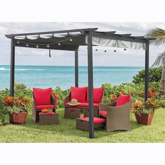Pergola with Adjustable Canopy, , large