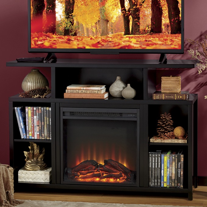 Black Media Storage Tv Stand And Electric Fireplace Country Door Black Media Storage Tv Stand And