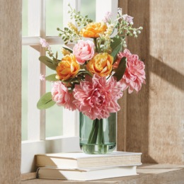 Dahlia Arrangement in Teal Vase, , large