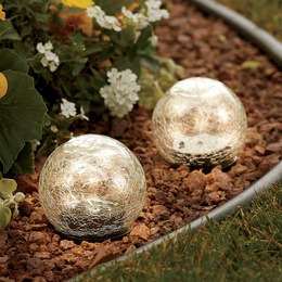 Set of 2 Solar Crackle Glass Globe Stakes, , large
