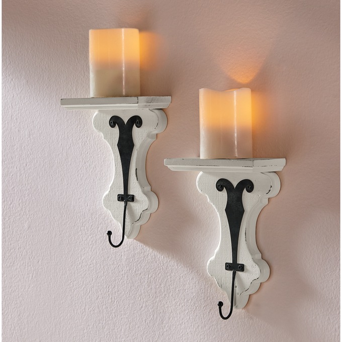 Set Of 2 Vintage-Style Vera Shelves With Hooks, , large